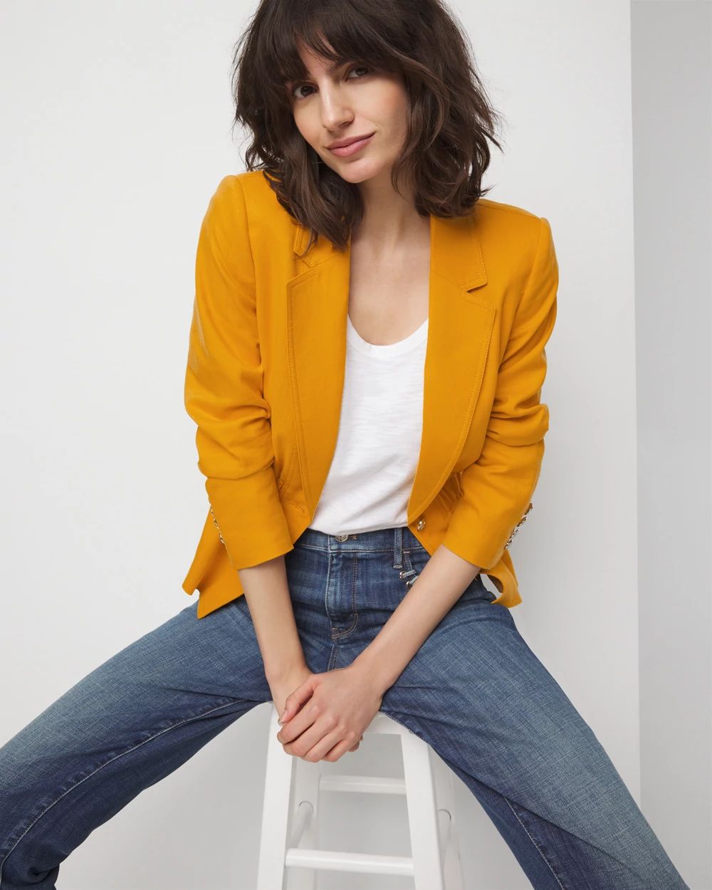 Yellow petite blazer top